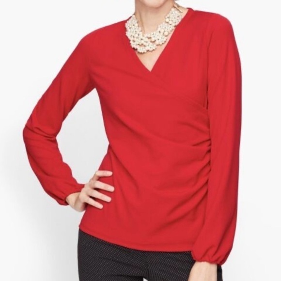 NWT Talbots Faux Wrap Poet Sleeve Crepe
Top Shirt Size: PXL Color: Red - Picture 1 of 9